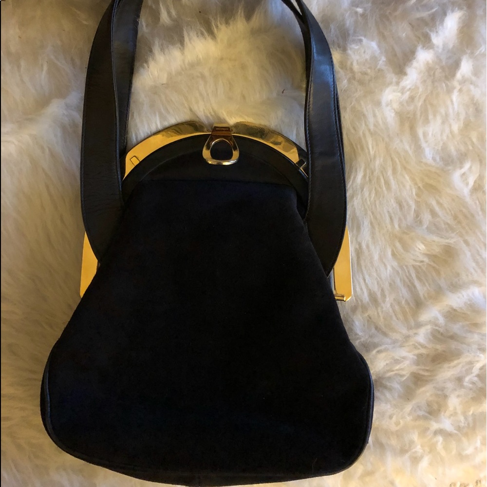 Vintage Bellido Posh Susan Gail bag. Limited ed. Black suede/cotton silk lining.